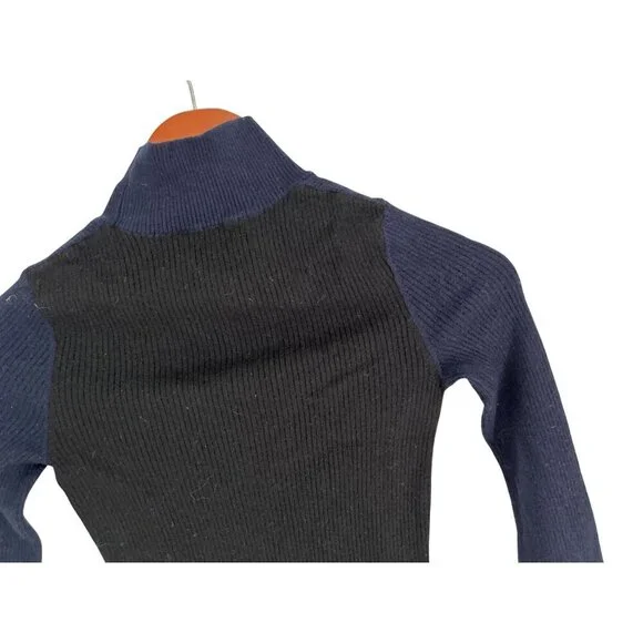 From Future Womens Ribbed Two-Tone Navy & Black Turtleneck Wool Sweater Size Sma - Picture 6 of 10
